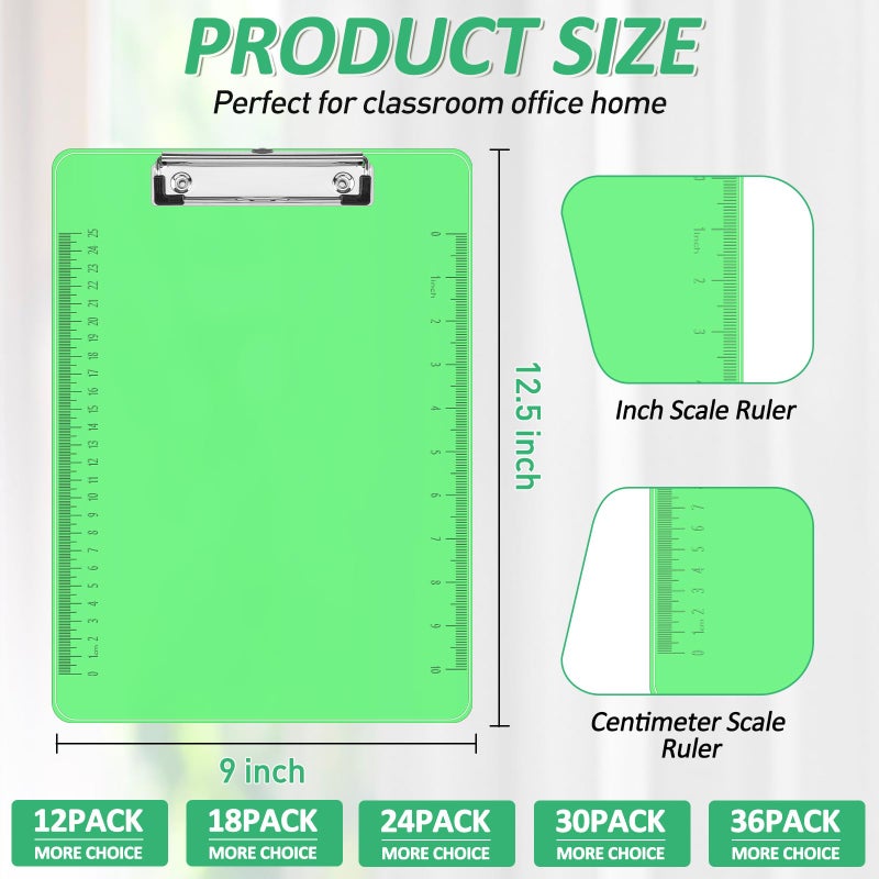 PANDRI Plastic Clipboards  PANDRI 12 Pack Clear Colored Clipboards  Low Profile Clip Board 12.5 x 9 Inch Standard Letter Size  Office Supplies Classroom - Image 2